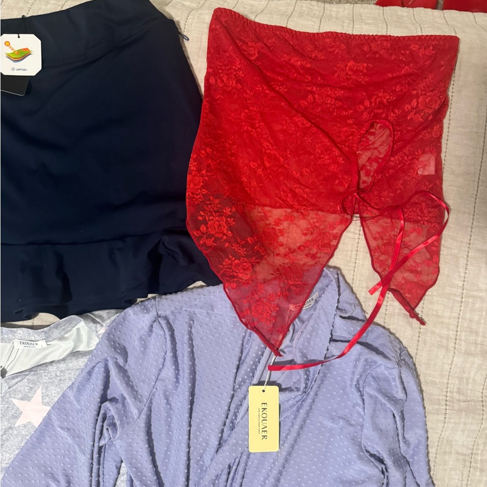 Red Sheer Lace Robe Bumdle of diff clothes new with tags and Sleepwear